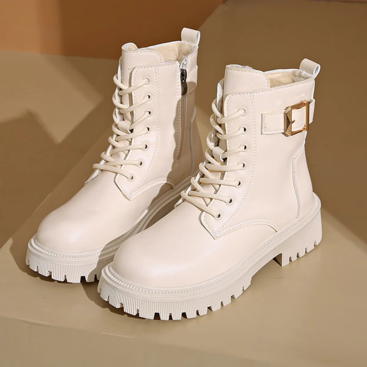 Botki Damskie Sznurowane Z Suwakiem I Klamrą