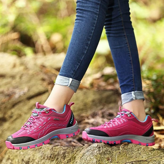 Buty Trekkingowe Damskie Sznurowane Z Panelami Z Siatki I Grubą Podeszwą