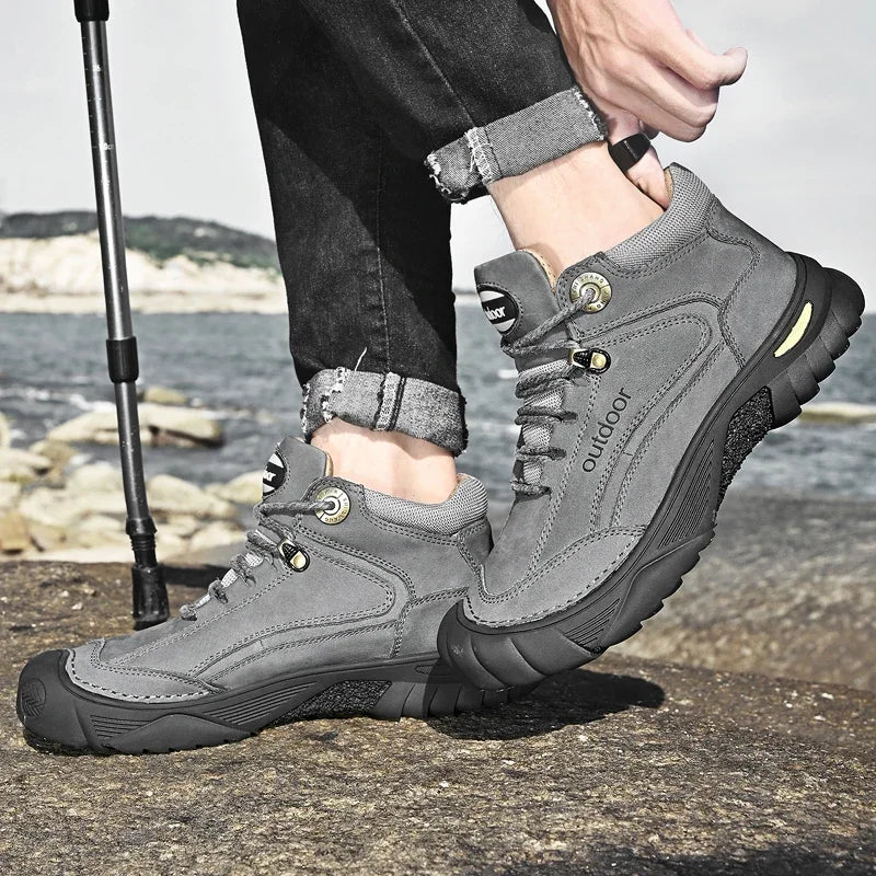 Buty Trekkingowe Męskie Sznurowane Z Naszywkami I Grubą Podeszwą
