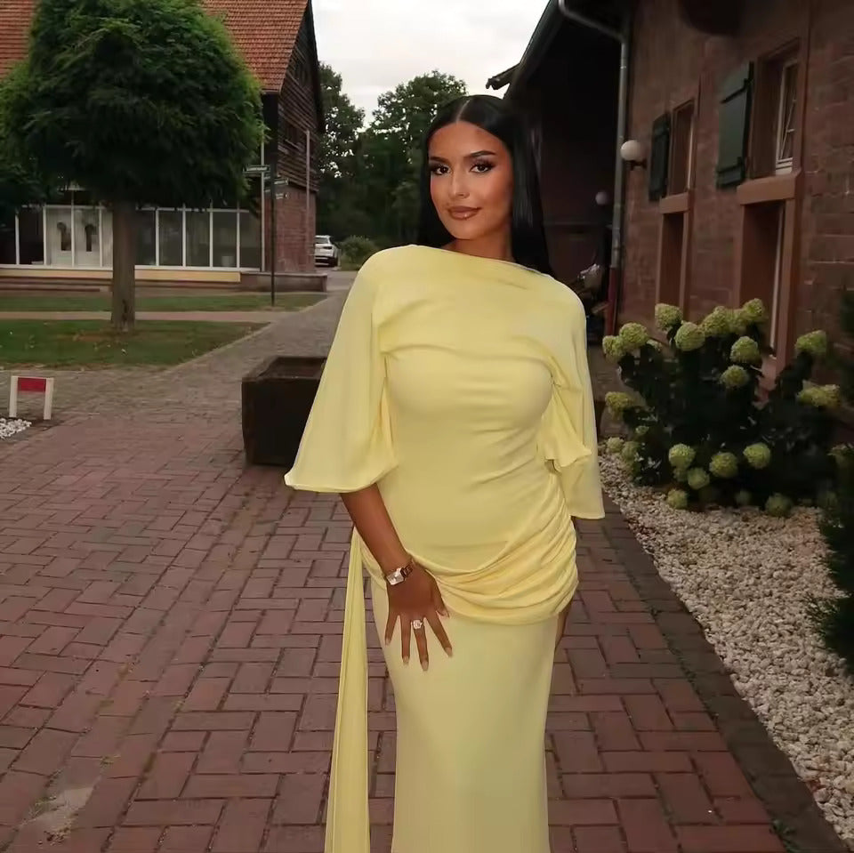 Damska Sukienka Maxi Na Wesele Z Szerokimi Rękawami I Rozcięciem Z Boku