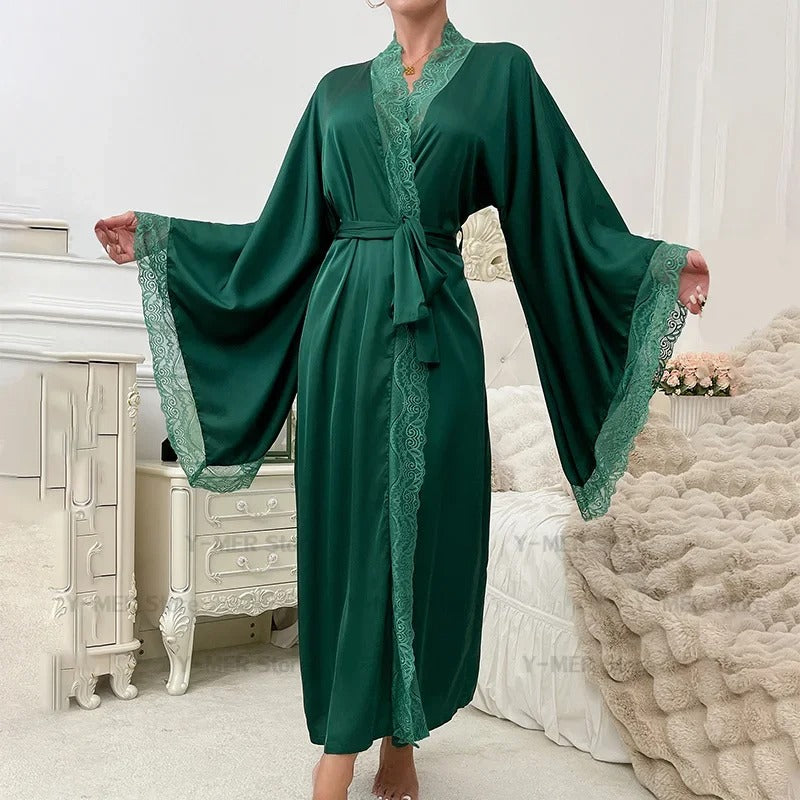 Damska Sukienka Wieczorowa Kimono z Koronką i Paskiem