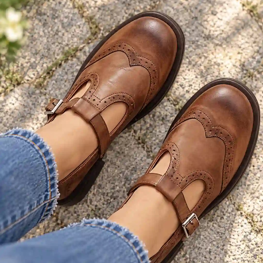 Damskie Buty Mary Jane Z Paskiem Z Klamrą I Zdobieniem Typu Brogue
