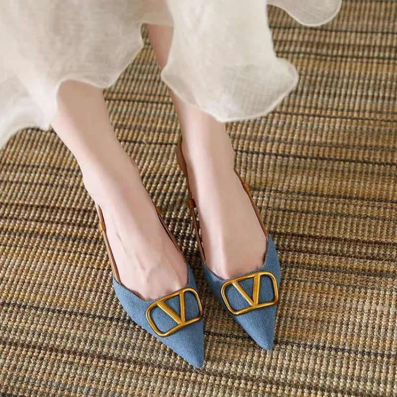 Damskie Szpilki Czółenka Slingback Ze Szpiczastym Noskiem I Paskiem Na Pięcie