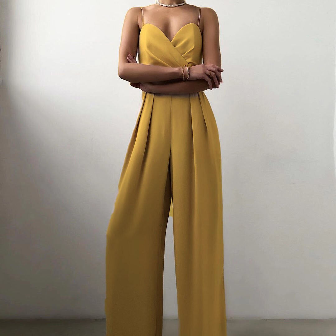 Kombinezon Damski Na Cienkich Ramiączkach Z Szerokimi Nogawkami