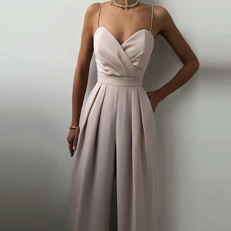 Kombinezon Damski Na Cienkich Ramiączkach Z Szerokimi Nogawkami