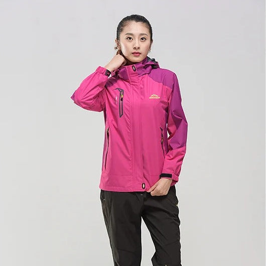 Kurtka Przeciwdeszczowa dla Kobiet z Kapturem ze Stójką i Kieszeniami na Zamek