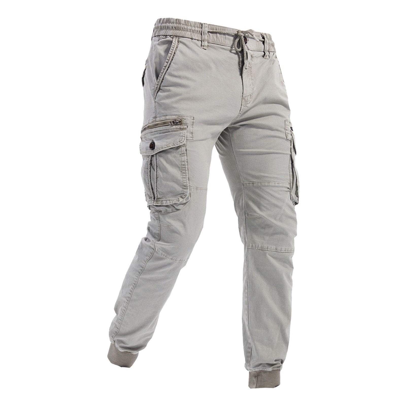 Męskie Spodnie Cargo z Kieszeniami na Uda i Ściągaczami