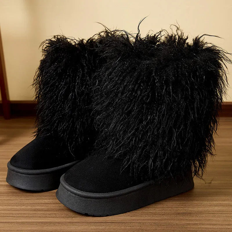 Śniegowce Damskie Z Gęstym Futrem I Zaokrąglonym Noskiem