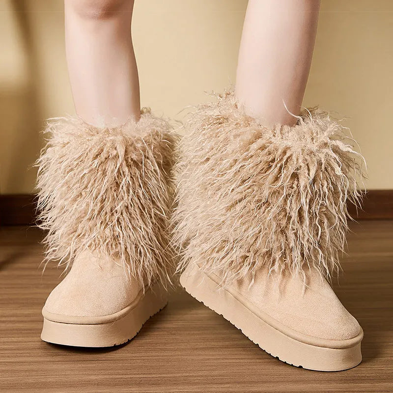 Śniegowce Damskie Z Gęstym Futrem I Zaokrąglonym Noskiem