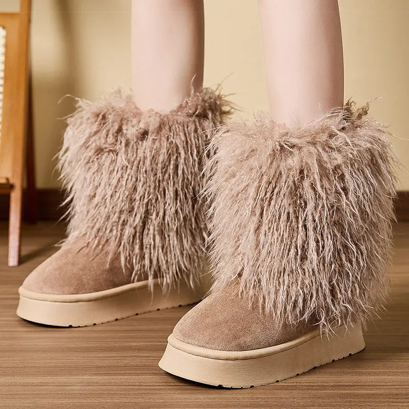 Śniegowce Damskie Z Gęstym Futrem I Zaokrąglonym Noskiem