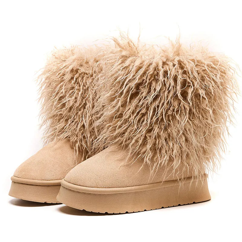 Śniegowce Damskie Z Gęstym Futrem I Zaokrąglonym Noskiem