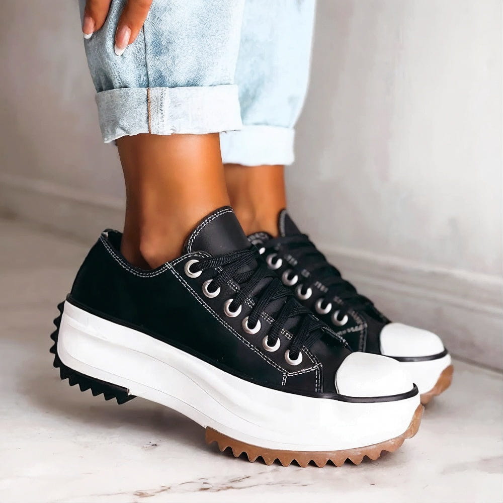 Sneakersy Damskie Sznurowane Niskie Z Grubą Podeszwą I Bieżnikiem