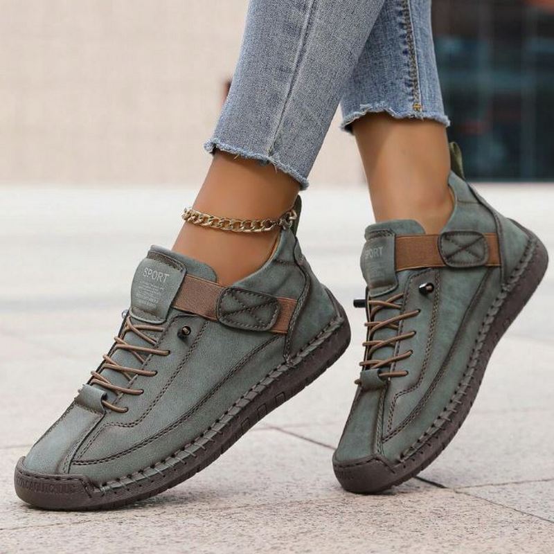 Sneakersy Damskie Sznurowane Niskie Z Paskiem Z Boku I Grubą Podeszwą