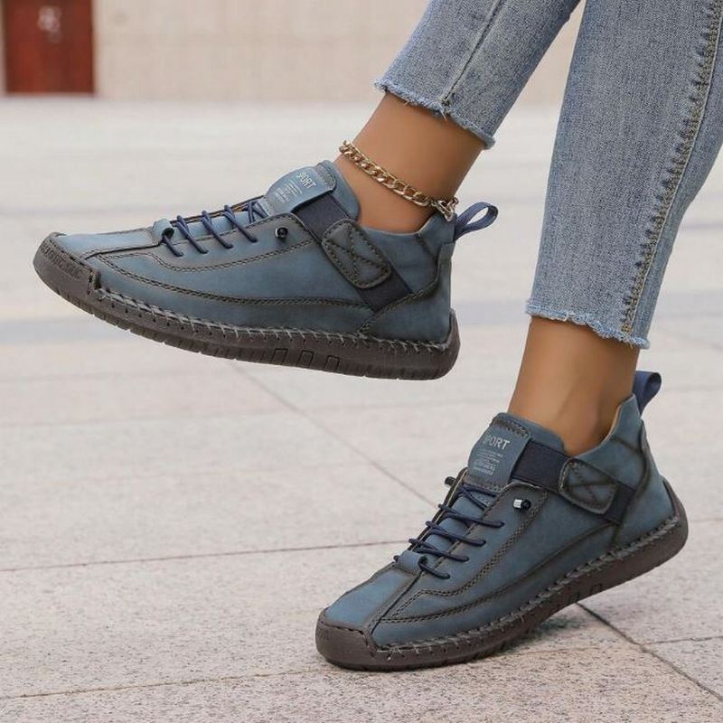 Sneakersy Damskie Sznurowane Niskie Z Paskiem Z Boku I Grubą Podeszwą