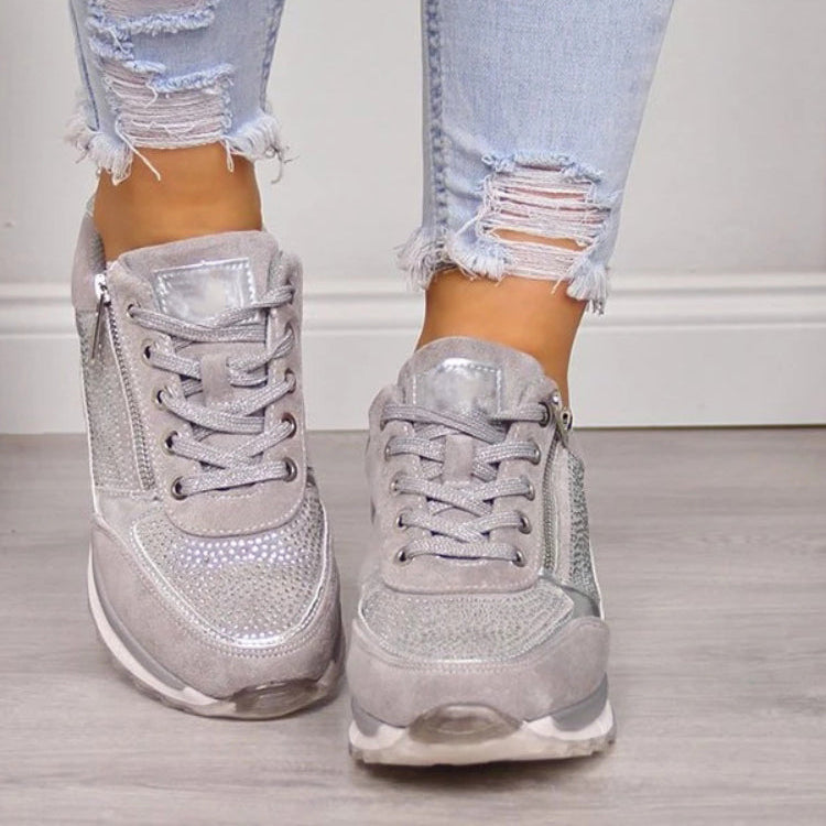 Sneakersy Damskie Sznurowane Z Bocznym Zamkiem I Niskim Fasonem
