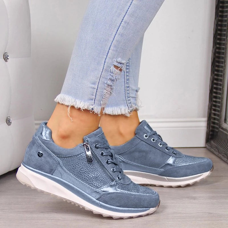 Sneakersy Damskie Sznurowane Z Bocznym Zamkiem I Niskim Fasonem