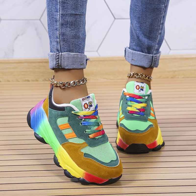 Sneakersy Damskie Sznurowane Z Paskami Po Bokach I Grubą Podeszwą