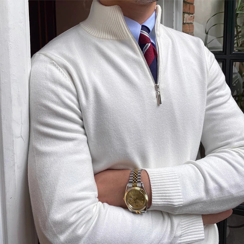 Sweter Męski Z Kołnierzem Na Zamek I Ściągaczami Na Rękawach