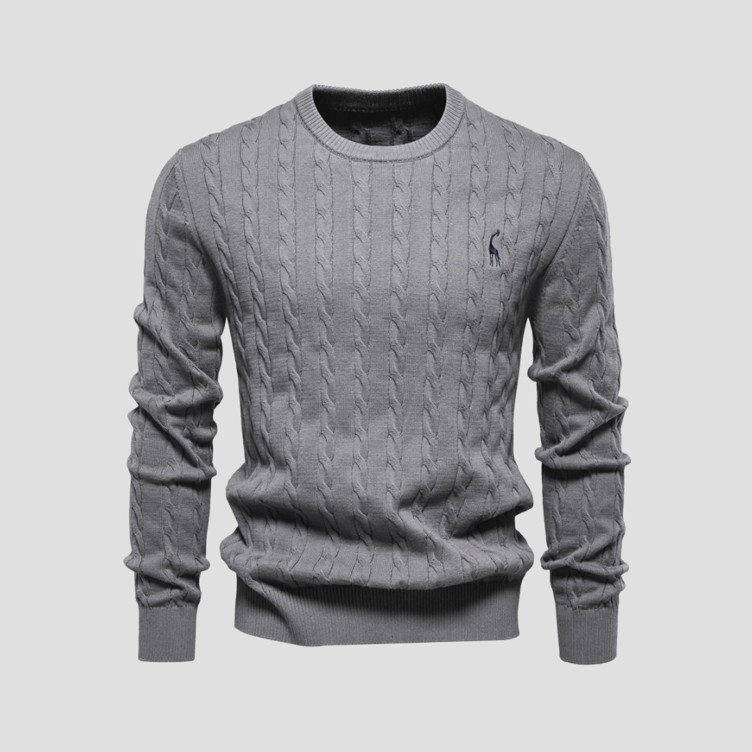 Sweter Męski z Prążkowanymi Mankietami i Warkoczowym Wzorem