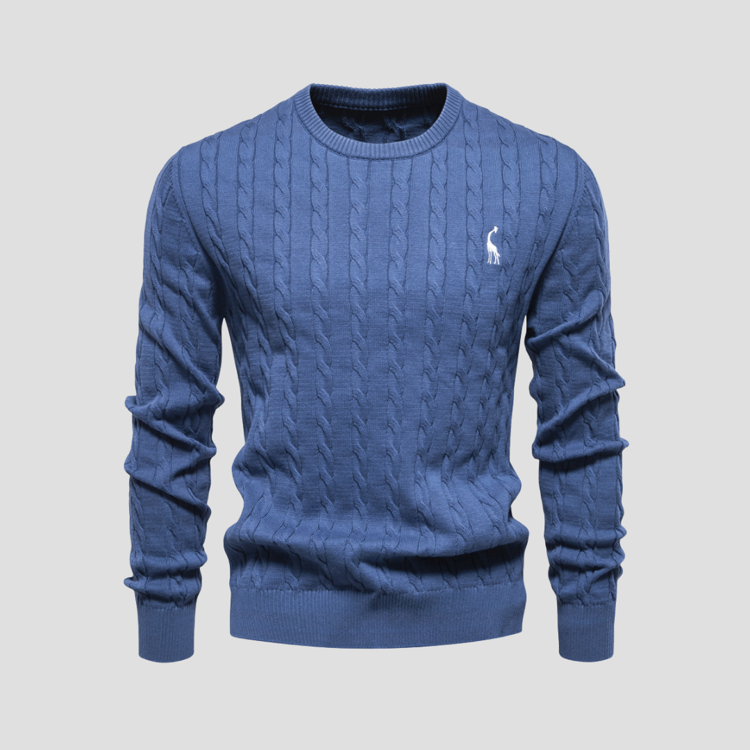 Sweter Męski z Prążkowanymi Mankietami i Warkoczowym Wzorem