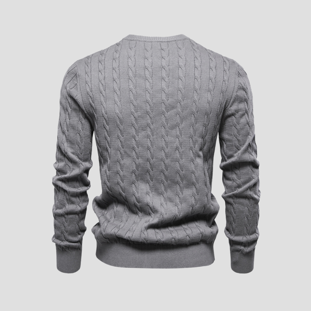 Sweter Męski z Prążkowanymi Mankietami i Warkoczowym Wzorem