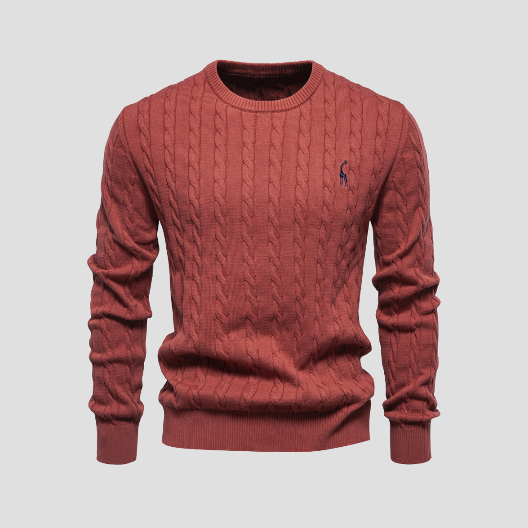 Sweter Męski z Prążkowanymi Mankietami i Warkoczowym Wzorem