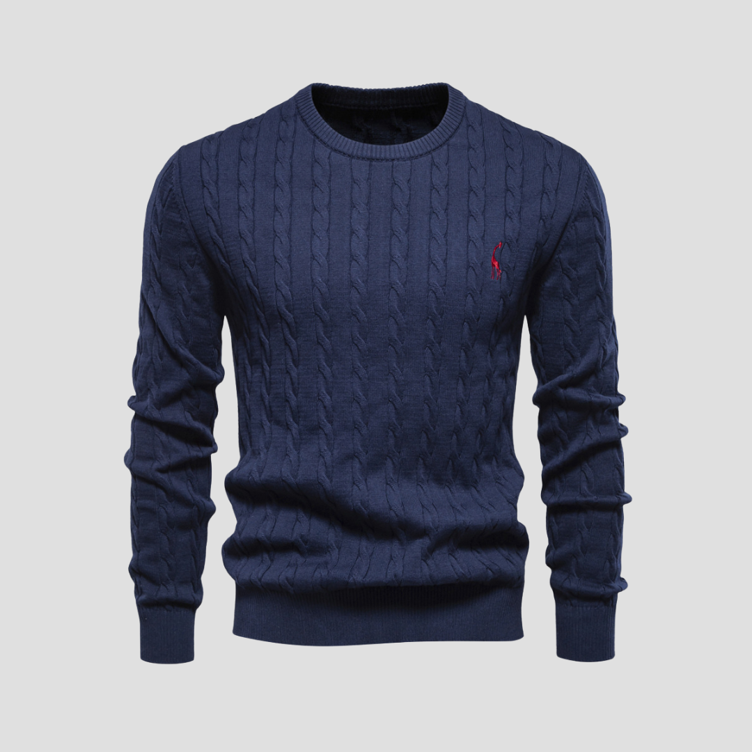 Sweter Męski z Prążkowanymi Mankietami i Warkoczowym Wzorem