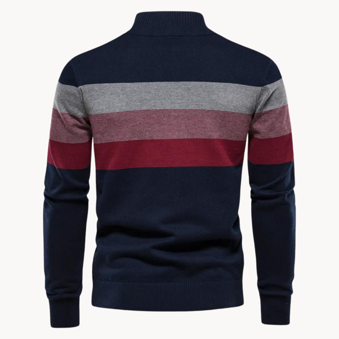 Sweter Męski Z Wysokim Kołnierzem I Paskowym Wzorem