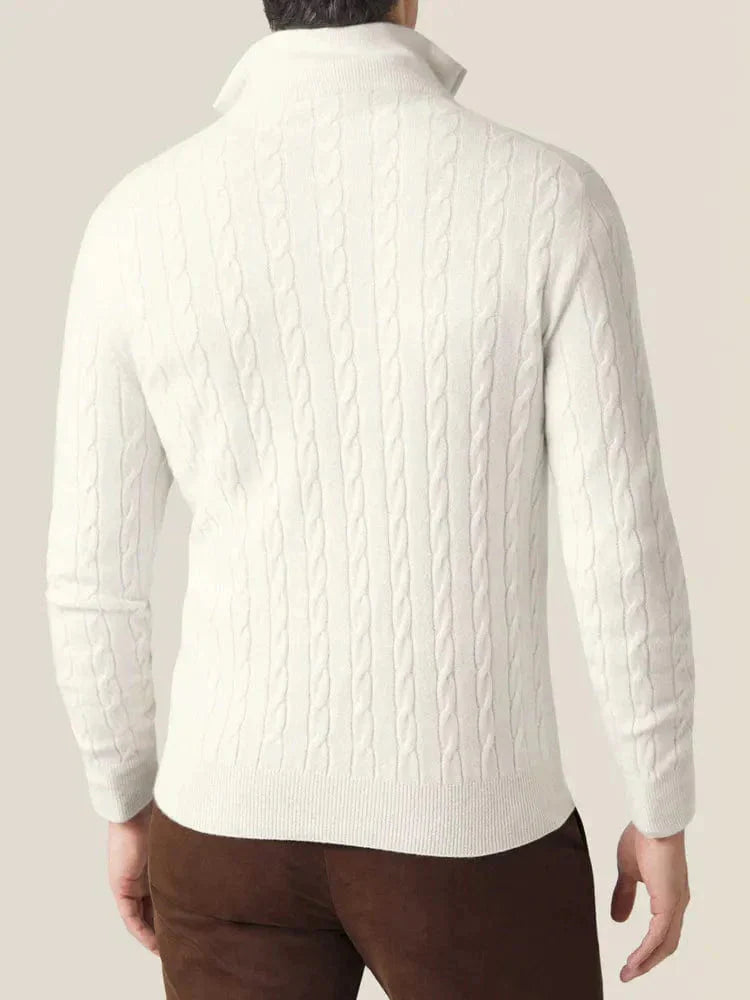 Sweter Męski Z Wysokim Kołnierzem I Warkoczowym Wzorem