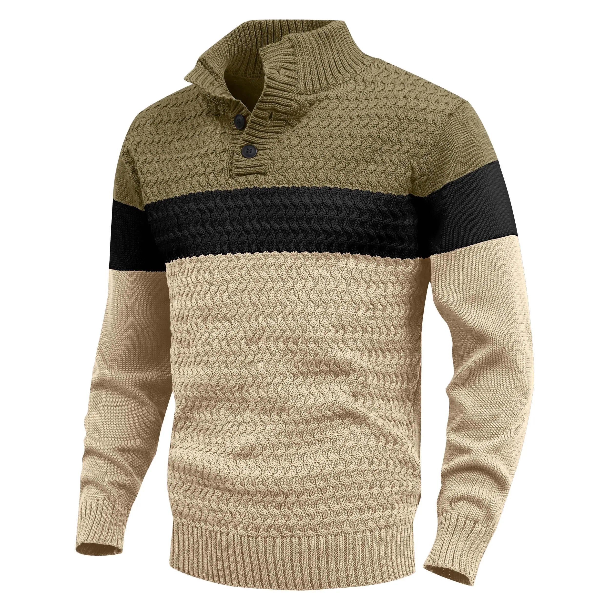 Swetry Męskie ze Stójką i Krótką Listwą na Guziki