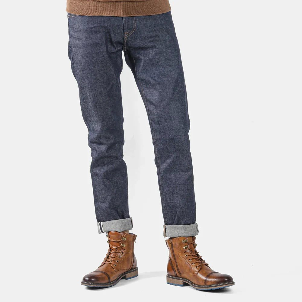 Botki Męskie Sznurowane z Pętelką na Pięcie i Bocznym Zamkiem