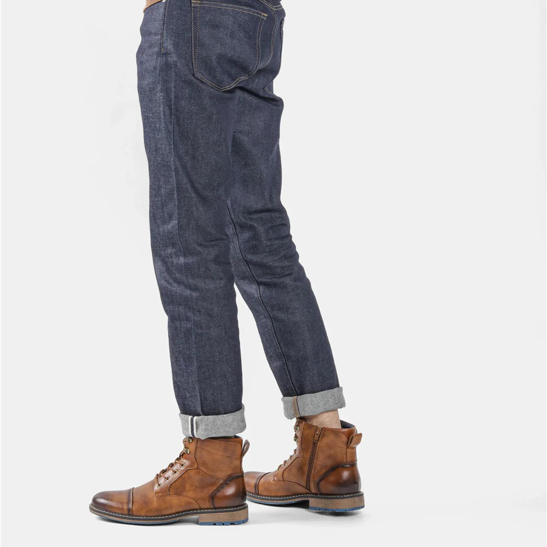 Botki Męskie Sznurowane z Pętelką na Pięcie i Bocznym Zamkiem