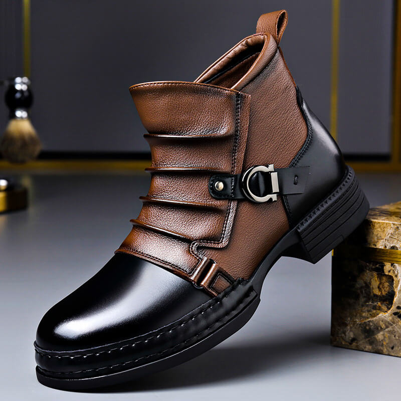 Botki Męskie Z Zaokrąglonym Noskiem I Paskiem Z Boku