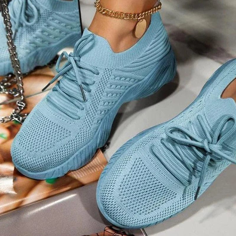 Buty Damskie Sznurowane Z Dzianinową Cholewką I Prążkowanym Wzorem