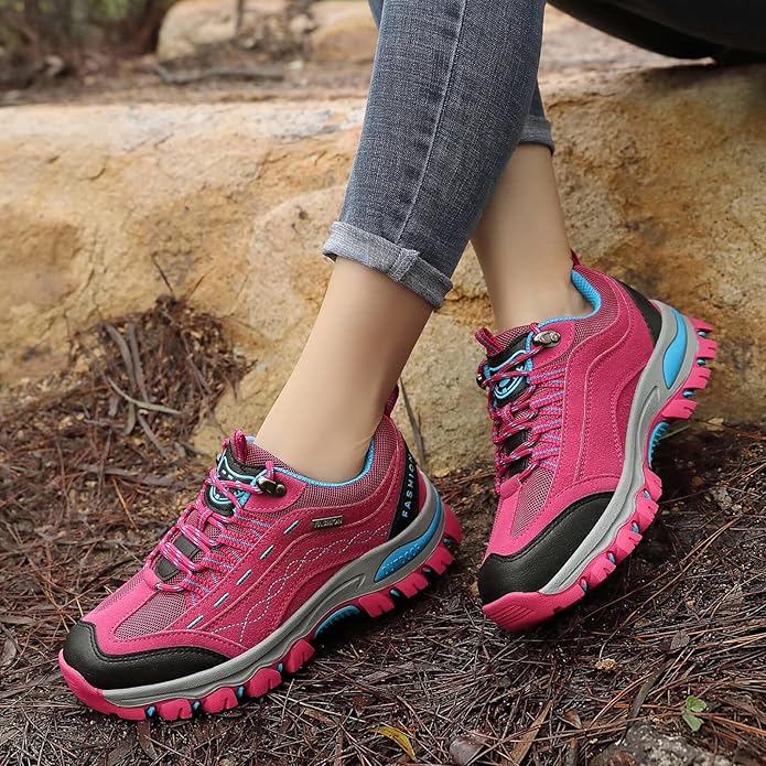 Buty Trekkingowe Damskie Sznurowane Z Panelami Z Siatki I Grubą Podeszwą