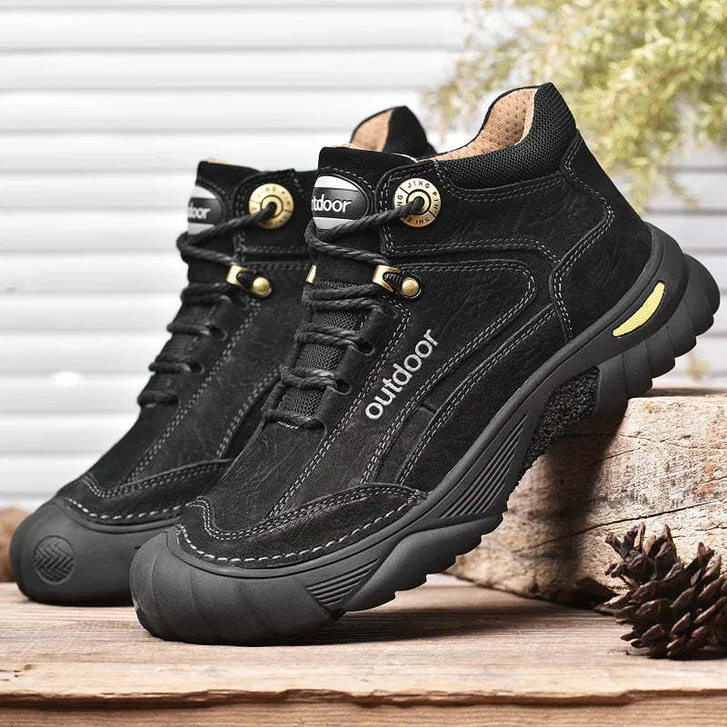 Buty Trekkingowe Męskie Sznurowane Z Naszywkami I Grubą Podeszwą
