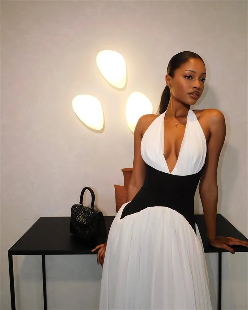 Damska Sukienka Maxi Na Wesele Z Dekoltem Halter I Długą Spódnicą