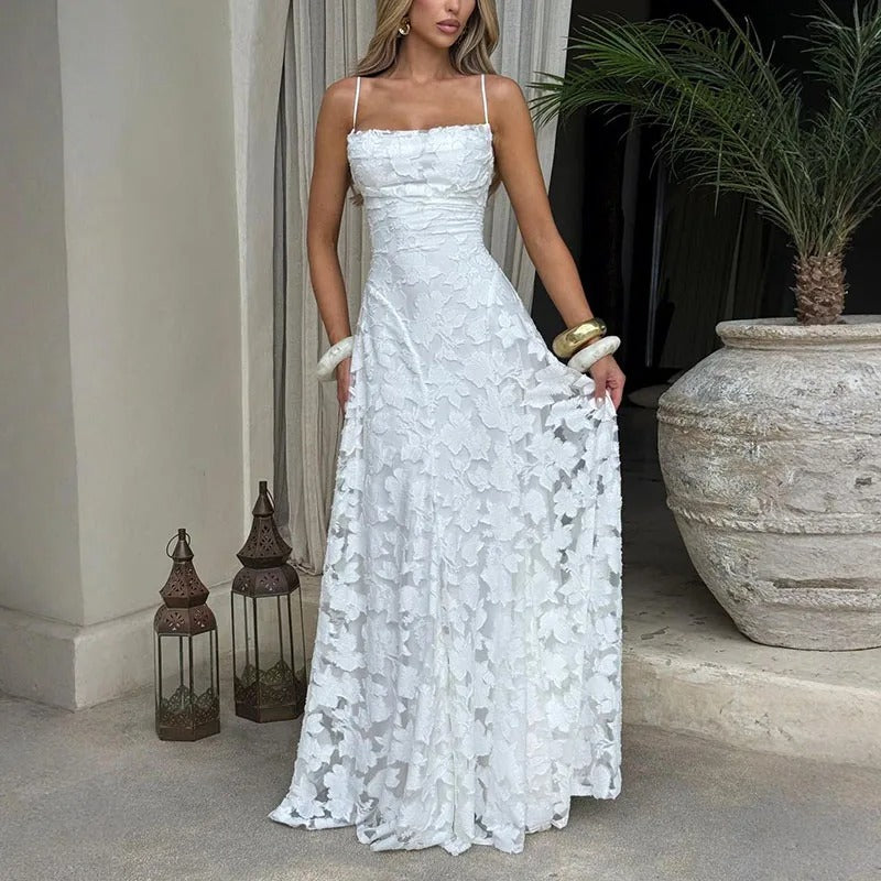 Damska Sukienka Na Wesele Maxi Z Cienkimi Ramiączkami I Kwiatowym Wzorem