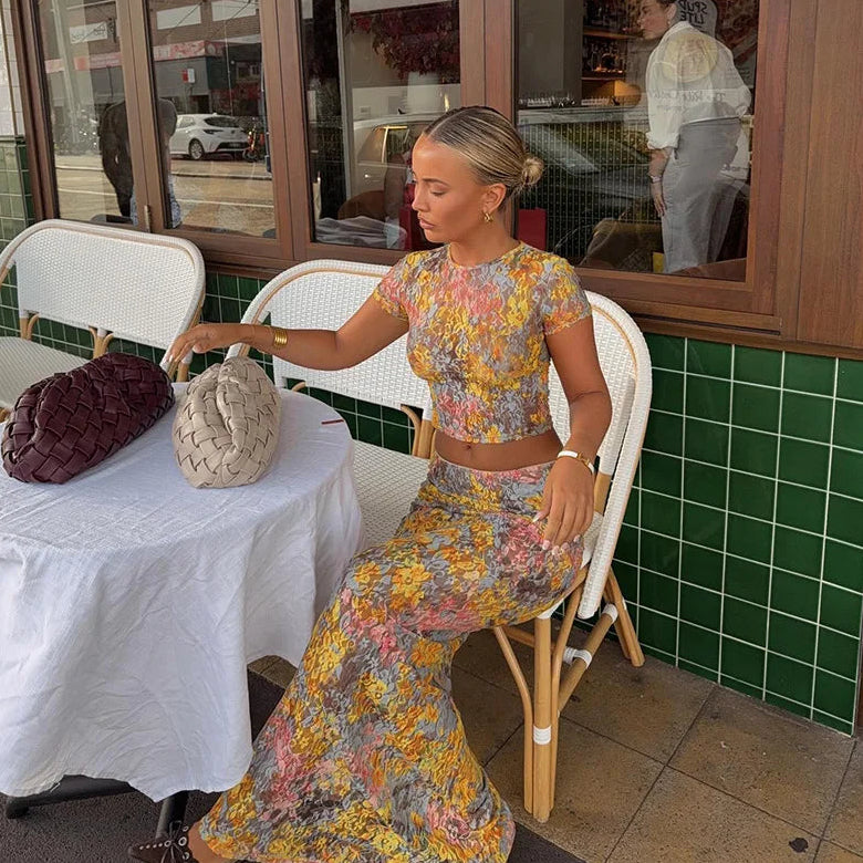 Damski Zestaw Dwuczęściowy Z Krótką Górą I Spódnicą Maxi