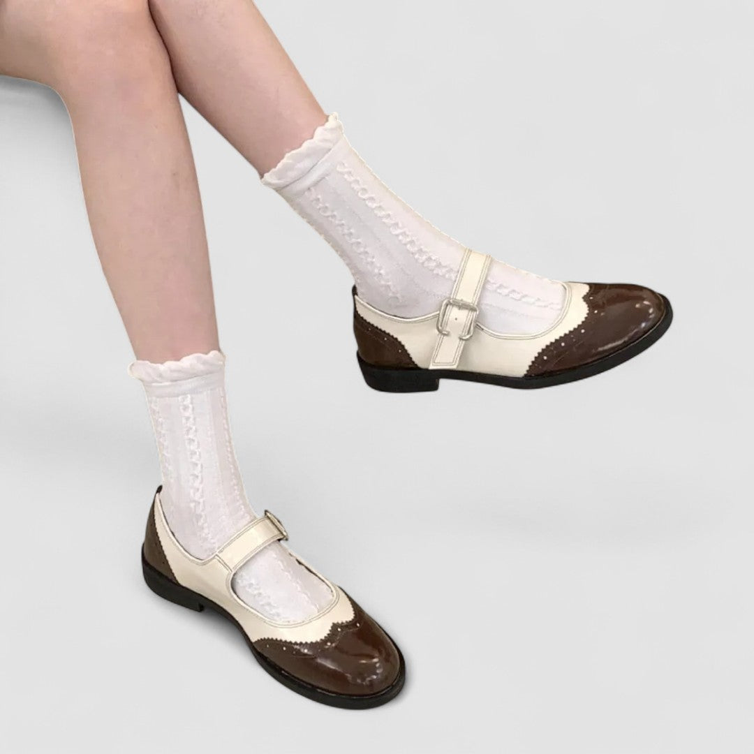 Damskie Buty Mary Jane Z Paskiem Ze Sprzączką I Perforowanymi Detalami