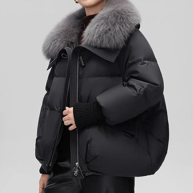 Damskie Kurtki Puchowe Na Zimę Z Szerokim Kołnierzem I Kieszeniami Z Patkami