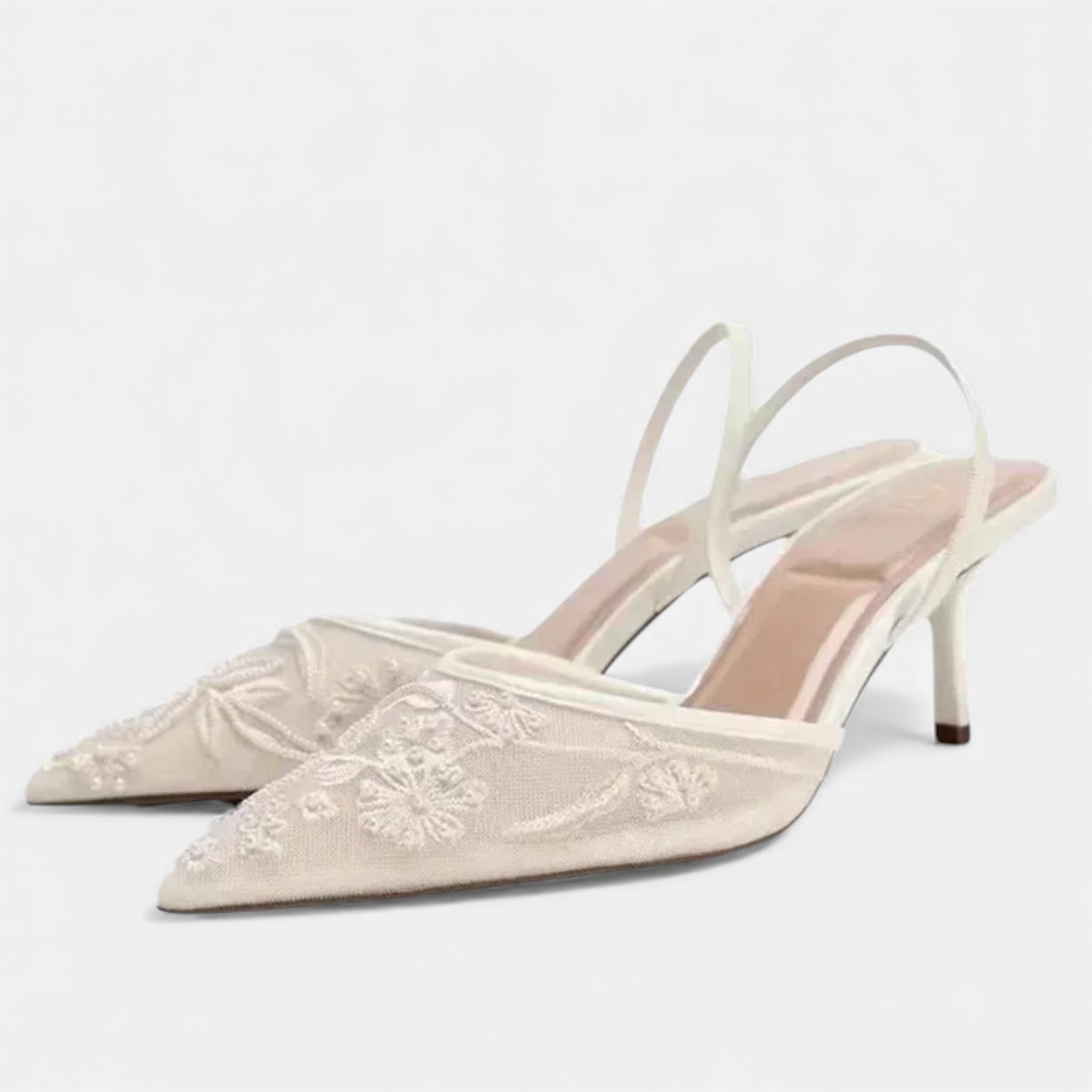 Damskie Szpilki Slingback Z Noskiem W Szpic I Prześwitującą Cholewką