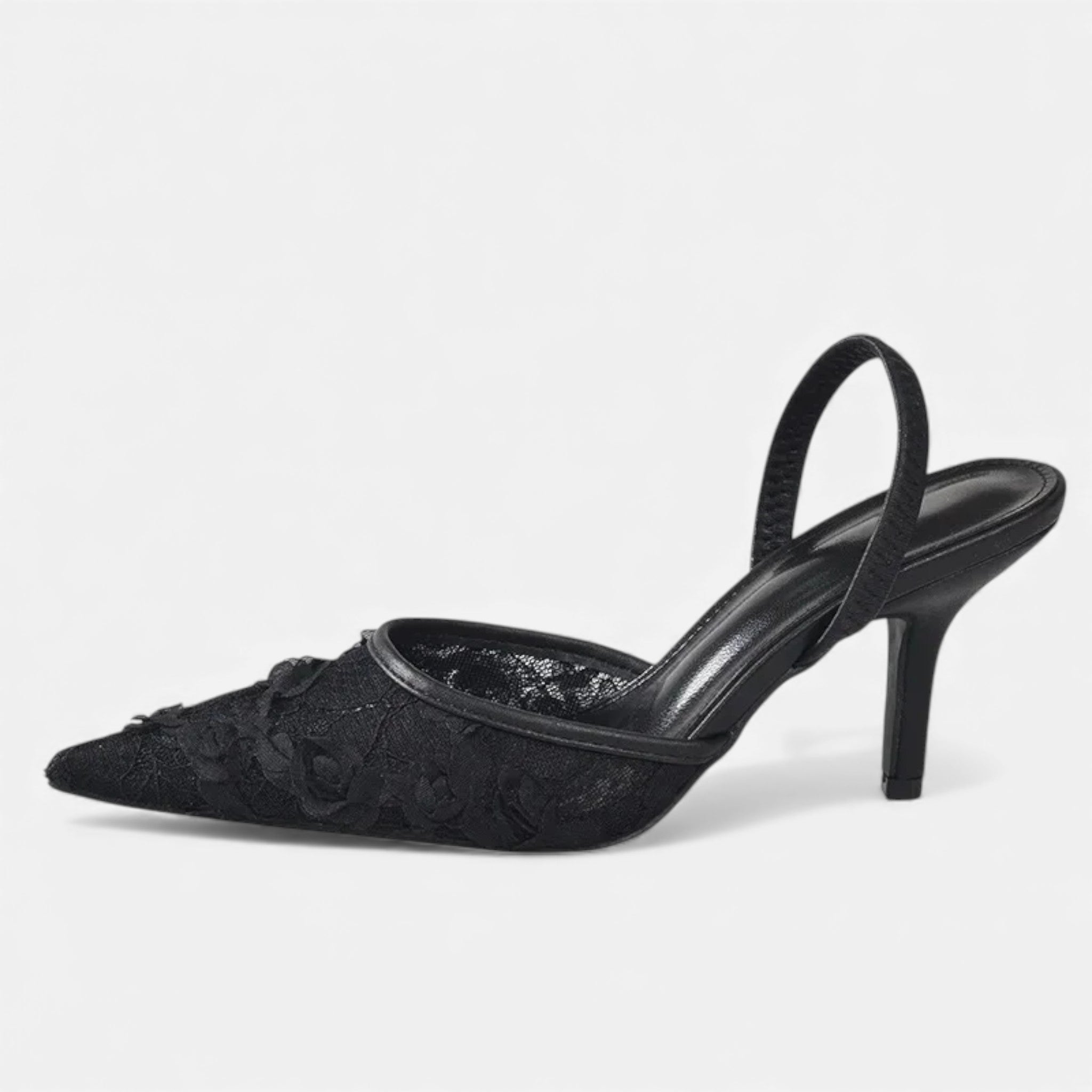 Damskie Szpilki Slingback Z Noskiem W Szpic I Prześwitującą Cholewką