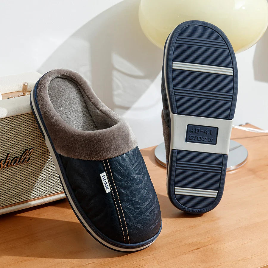 Kapcie Męskie z Futerkiem i Okrągłym Noskiem ze Szwem Środkowym