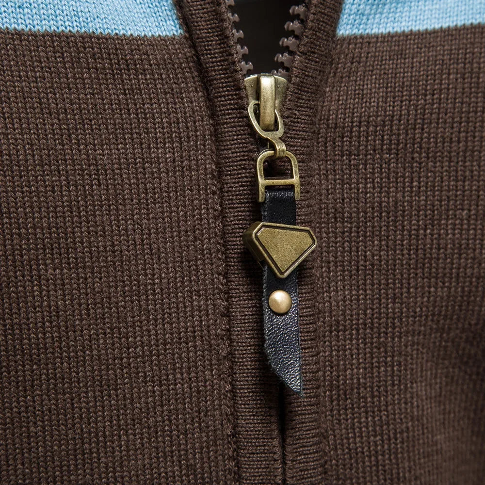 Kardigan Męski na Zamek ze Stójką i Paskami