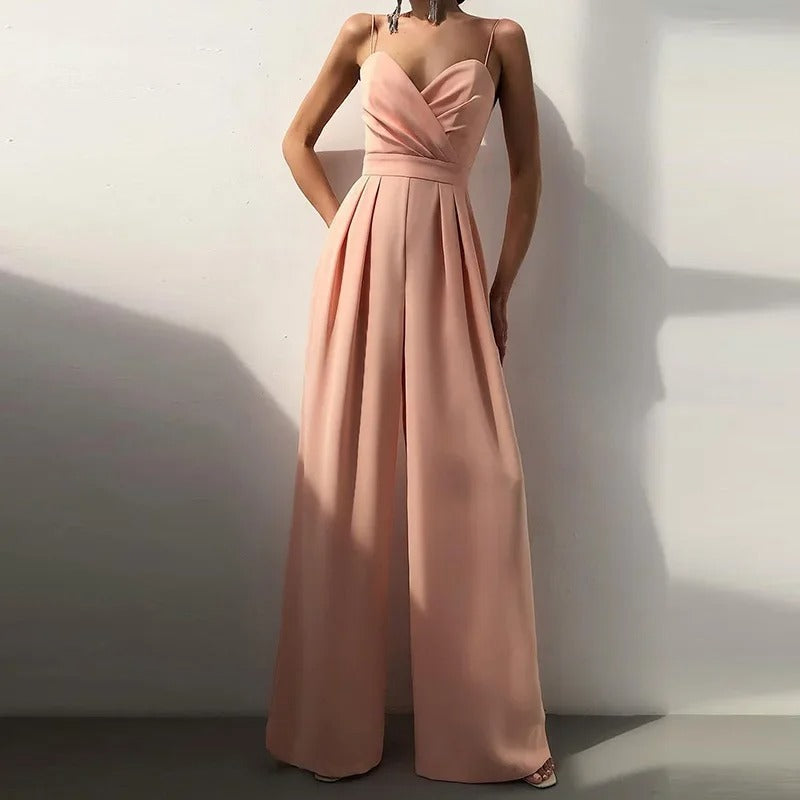 Kombinezon Damski Na Cienkich Ramiączkach Z Szerokimi Nogawkami