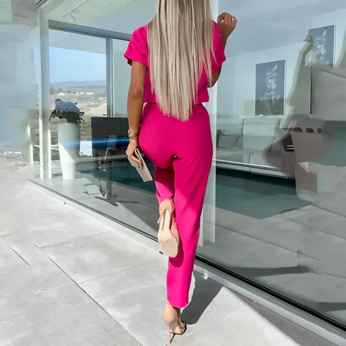 Kombinezon Damski Z Krótkim Rękawem Z Paskiem I Tylnym Zamkiem