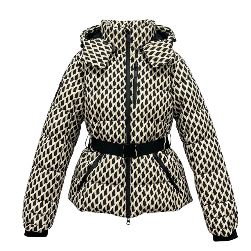 Kurtka Narciarska Damska Pikowana Z Paskiem I Kapturem