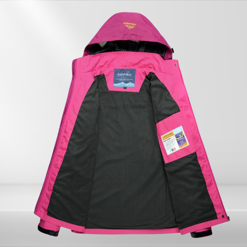 Kurtka Przeciwdeszczowa dla Kobiet z Kapturem ze Stójką i Kieszeniami na Zamek