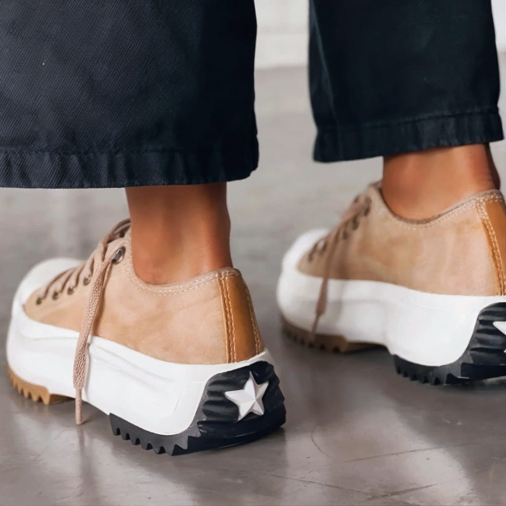 Sneakersy Damskie Sznurowane Niskie Z Grubą Podeszwą I Bieżnikiem